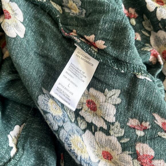 Democracy Jumpsuit Size L Floral Drawstring Waist Pants Green Romper Button Up - Picture 6 of 9